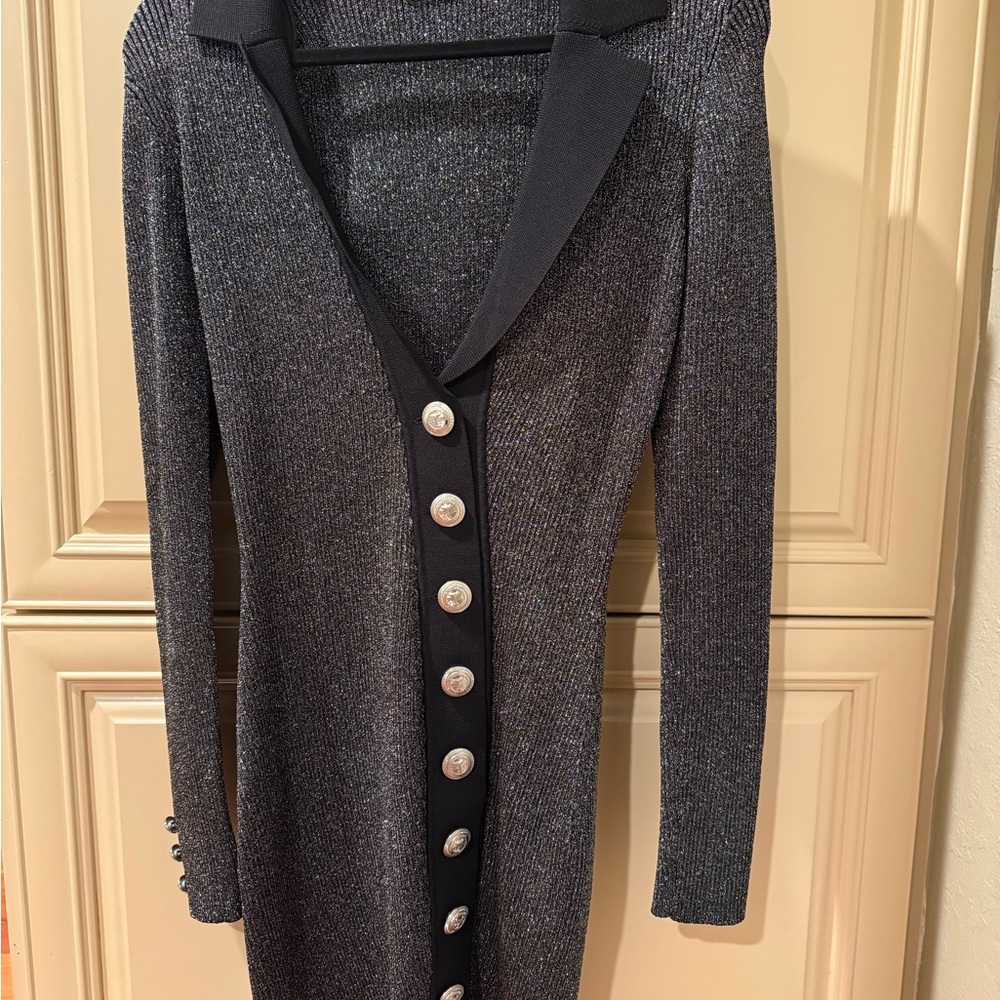 Retrofete Shimmering Silver Long Sleeve Dress